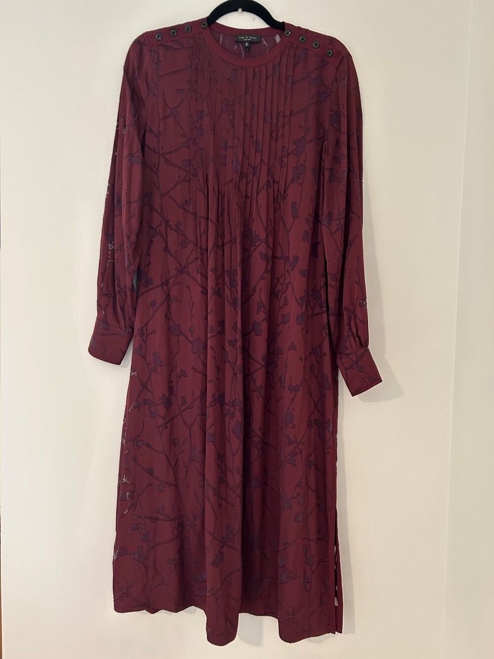Rag & Bone Rubie Floral Burnout Dress Cranberry Red Maroon EUC Long Sleeve S